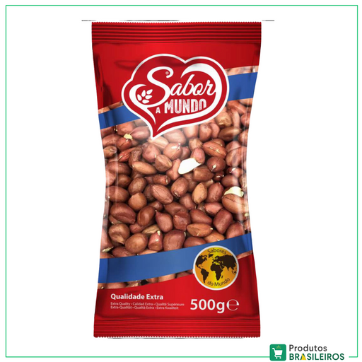 Amendoim Cru com Pele / Raw Peanut with Skin SABOR A MUNDO - 500g - Produtos Brasileiros