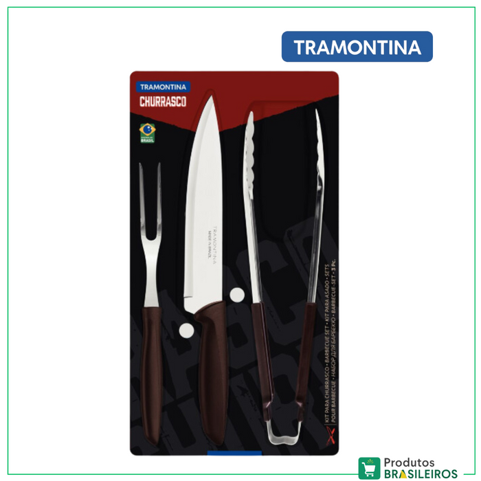Kit para Churrasco / Barbecue Kit TRAMONTINA - 3Pc - Produtos Brasileiros