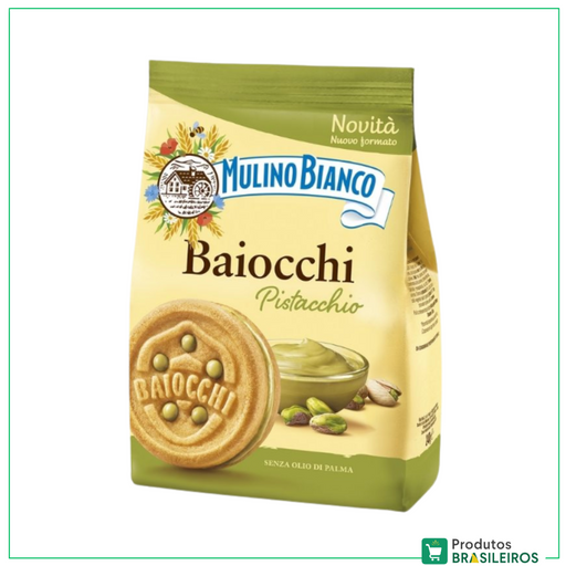 Biscoito Baiocchi Recheado com Pistache / Baiocchi Biscuit Filled with Pistachio MULINO BIANCO - 240g - Produtos Brasileiros