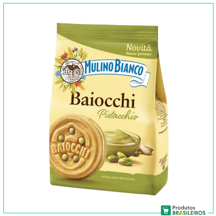 Biscoito Baiocchi Recheado com Pistache / Baiocchi Biscuit Filled with Pistachio MULINO BIANCO - 240g - Produtos Brasileiros