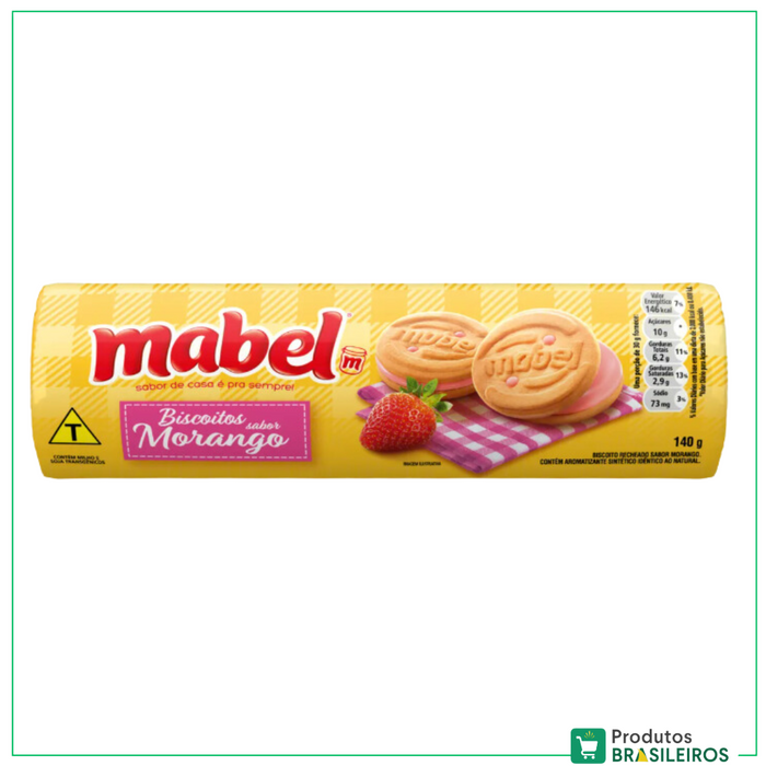 Biscoito Recheado de Morango / Strawberry Filled Biscuit MABEL - 140g