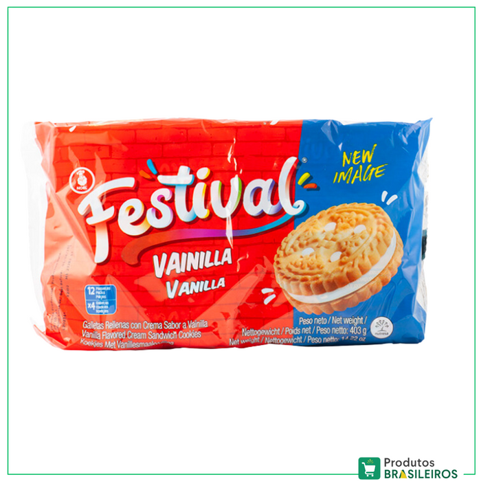 Biscoito Recheado de Baunilha / Vanilla Filled Biscuits FESTIVAL - 403g