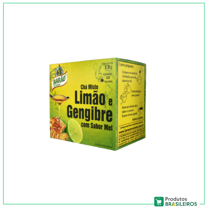 Chá Limão e Gengibre com Sabor Mel / Lemon and Ginger Tea BARÃO - 13g - Produtos Brasileiros