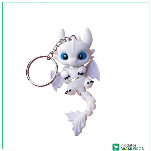 Chaveiro Dragão Fúria da Luz / Light Fury Dragon Keychain (Articulated Edition) BOOMING 3D - 1 Unidade - Produtos Brasileiros
