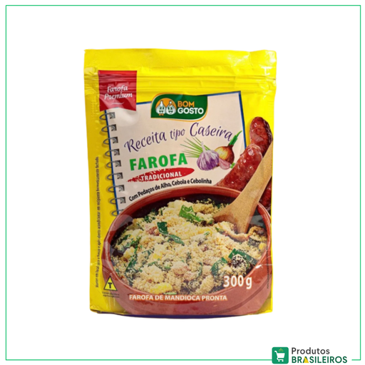 Farofa Premium Tradicional com Alho, Cebola e Cebolinha / Tradional Farofa With Garlic, Onion, and Chives - 300g - Produtos Brasileiros