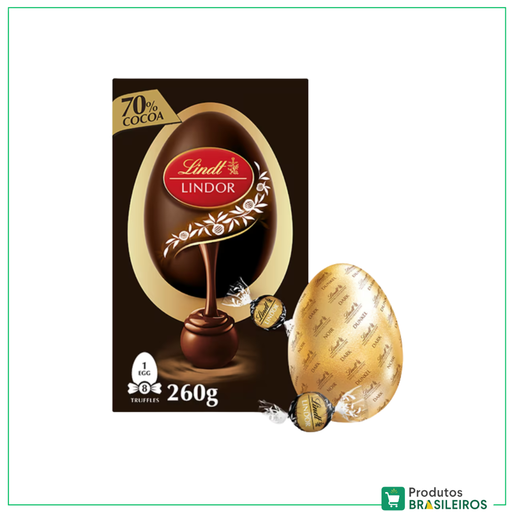 Ovo de Páscoa Chocolate Meio Amargo / Dark Chocolate Easter Egg (70% Cocoa) LINDT - 260g - Produtos Brasileiros