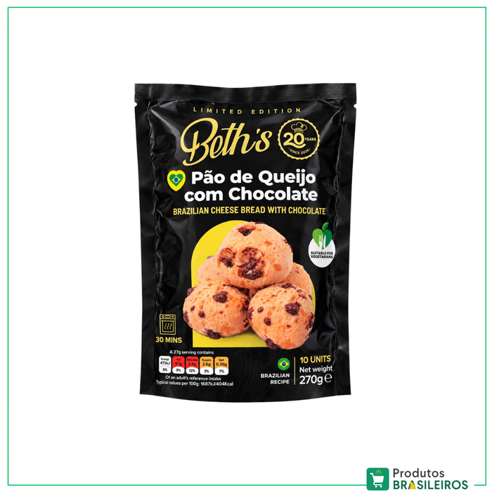 Pão de Queijo Congelado com Chocolate / Frozen Cheese Bread with Chocolate BETH'S - 10un