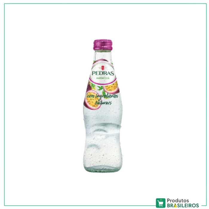 Água com Gás Sabor Maracujá / Passion Fruit Flavoured Sparkling Water PEDRAS - 250ml - Produtos Brasileiros