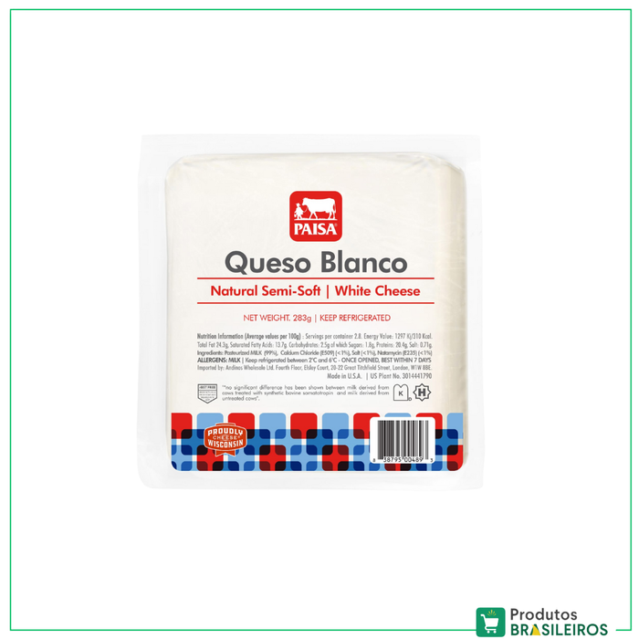 Queijo Branco - Queso Blanco  / White Cheese (Natural Semi-Soft) PAISA - 283g