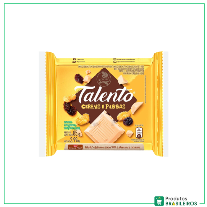 Chocolate de Cereais e Passas / Cereals and Raisins Chocolate TALENTO - 85g - Produtos Brasileiros