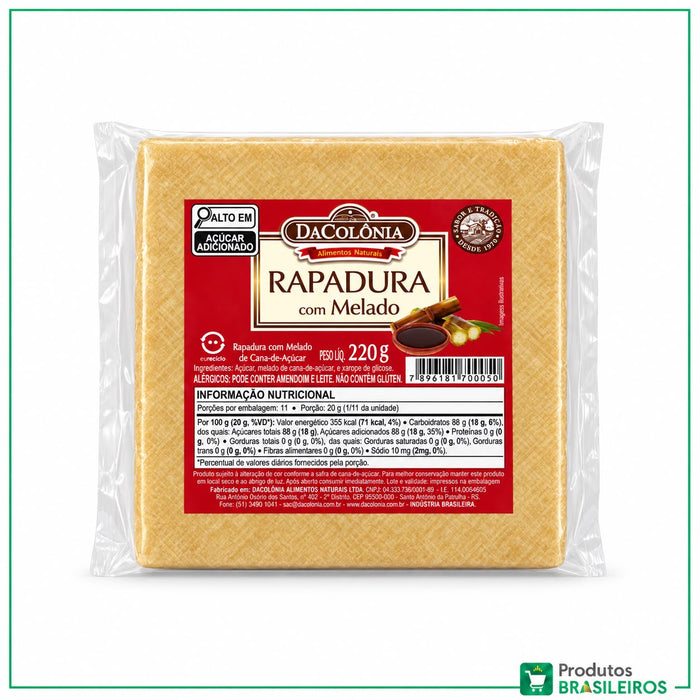 Rapadura com Melado / Brown Sugar Sweet with Molasses DA COLÔNIA - 220g - Produtos Brasileiros