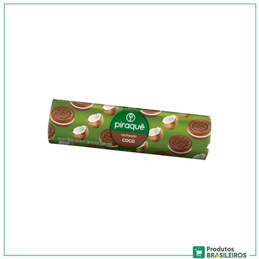 Biscoito Recheado Chocolate com Coco PIRAQUÊ - 160g - Produtos Brasileiros