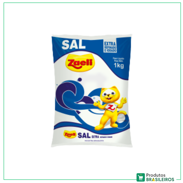Sal Refinado e Iodado / Refined and Iodized Salt ZAELI - 1Kg - Produtos Brasileiros