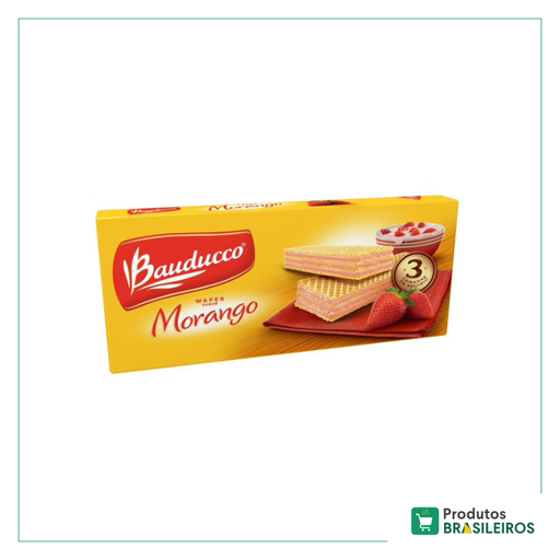 Biscoito Wafer de Morango BAUDUCCO - 140g - Produtos Brasileiros
