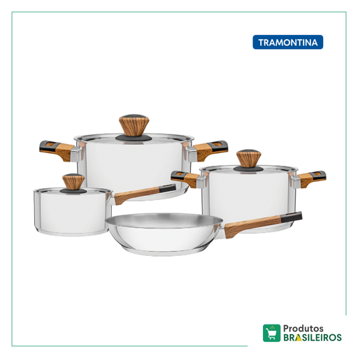 Jogo de Panelas em Aço Inox c/ Fundo Triplo TRAMONTINA - 4 peças - Produtos Brasileiros