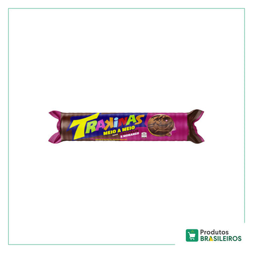 Biscoito Recheado de Chocolate e Morango TRAKINAS - 126g - Produtos Brasileiros
